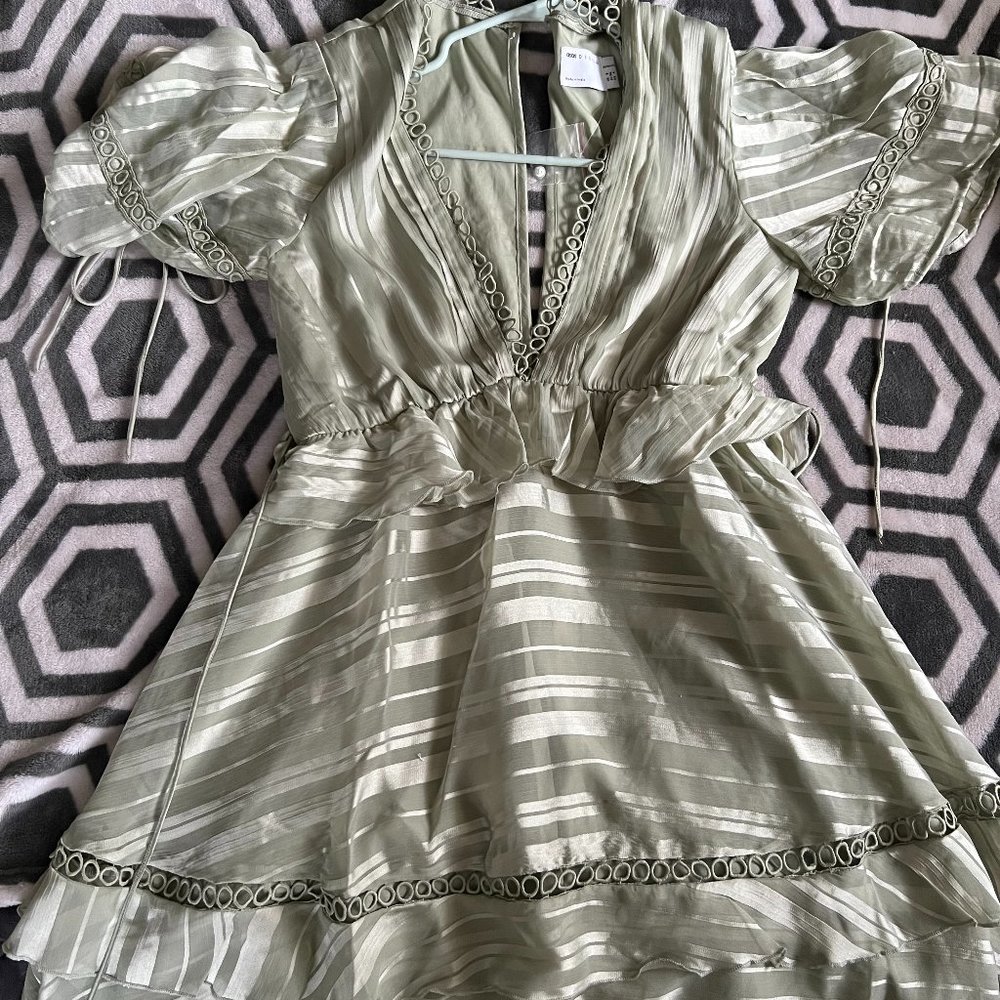 ASOS maternity short sleeve mini dress in sage/satin stripe
